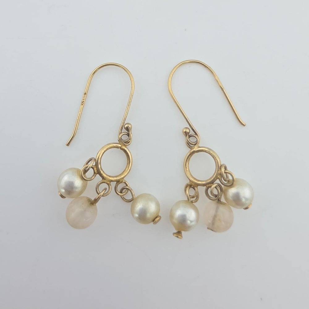 Vtg Faux Pearls Earrings 10k Yellow Gold Plate 925 Sterling Silver Glass Bead